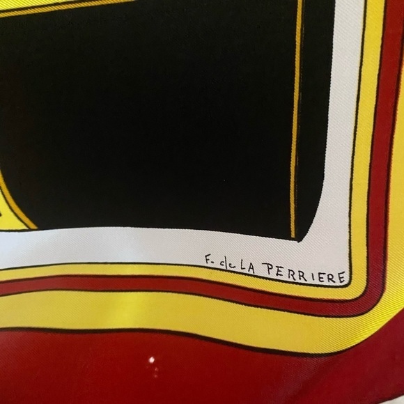 Vintage HERMES Les Coupes Scarf in red by Francoise de la Perriere 70s - Picture 7 of 13